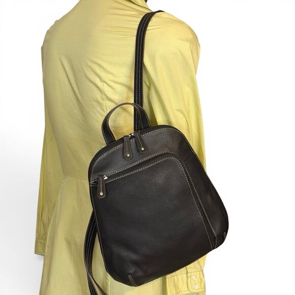 Tignanello Black Leather Backpack Purse NWT Pebbled Expandable Travel Daypack main image 4